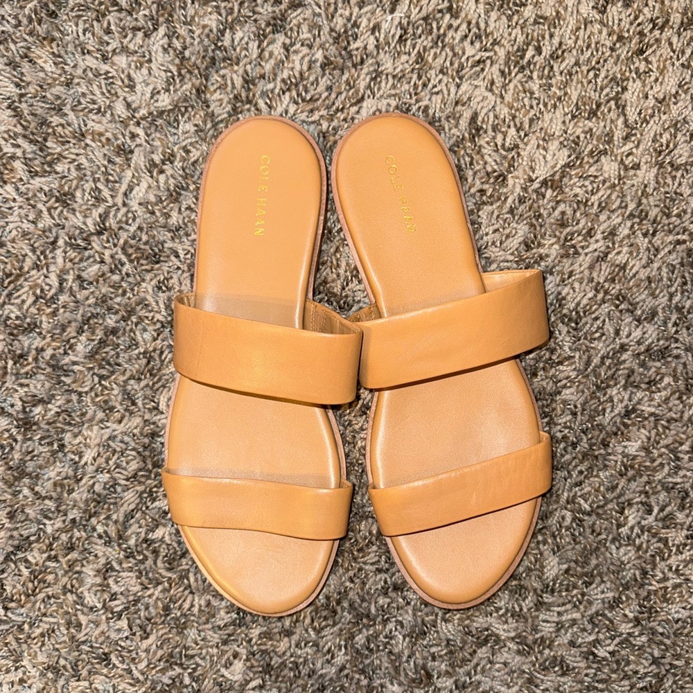 Cole Haan Tan two-strap flat open toe leather sandals size 8.5